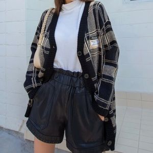 DAZY Plaid Pattern Drop Shoulder Patch Detail Cardigan